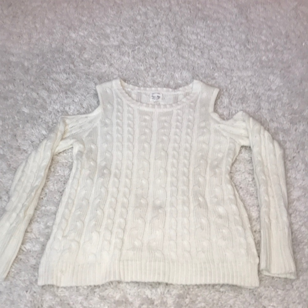 White Acrylic Sweater with Cut Out Shoulders